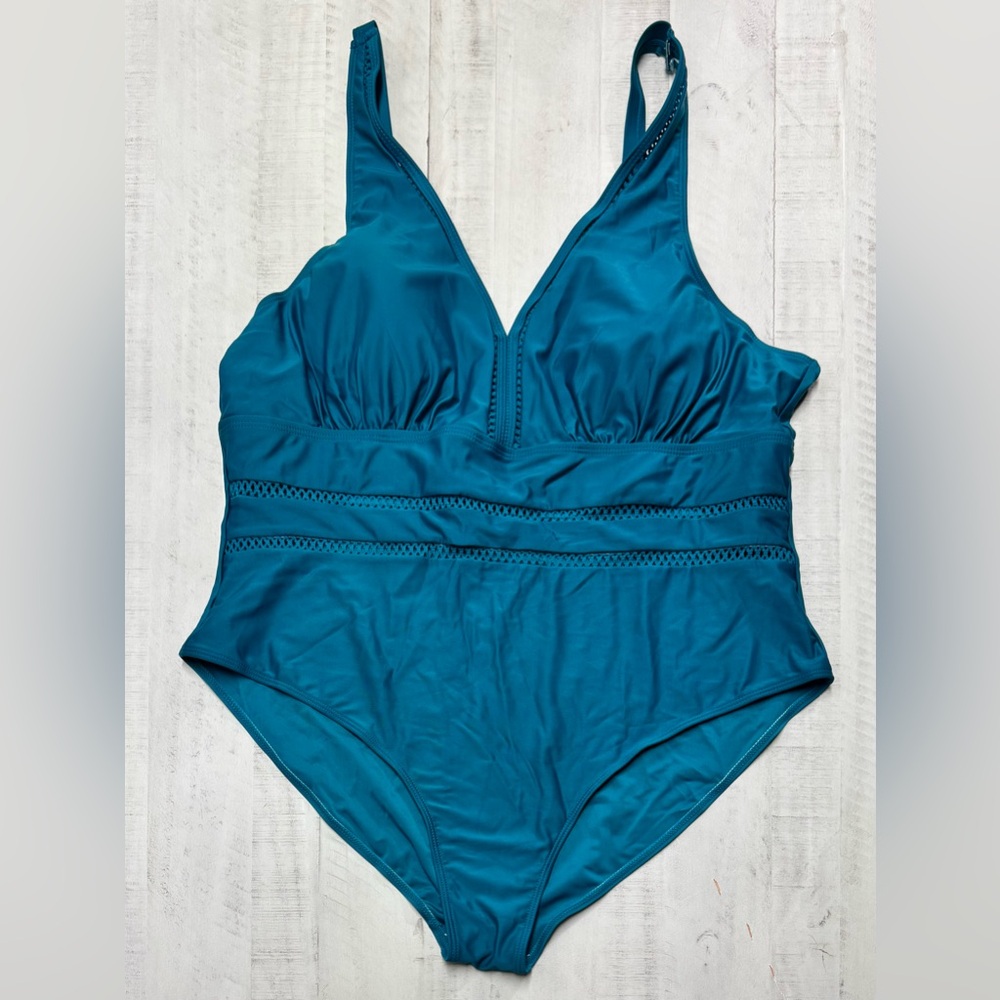 Plus Size Sexy V Neck Backless Bathing Suit Mesh Sheer Tummy Control 4x